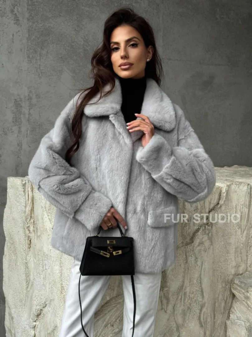 Голубая норковая шуба - фото 5