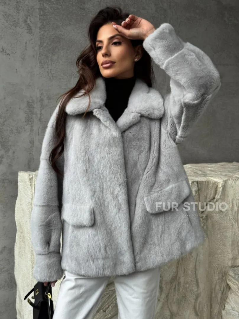 Голубая норковая шуба