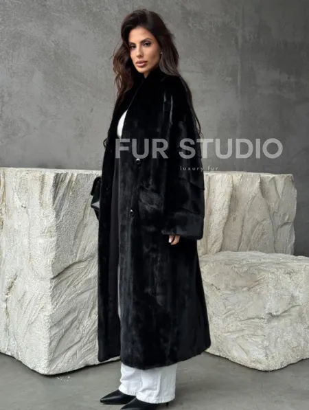 Черная норковая шуба из меха Saga furs - фото 7