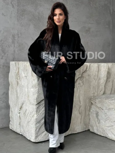 Черная норковая шуба из меха Saga furs - фото 4