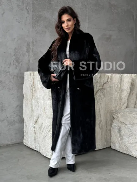 Черная норковая шуба из меха Saga furs - фото 8