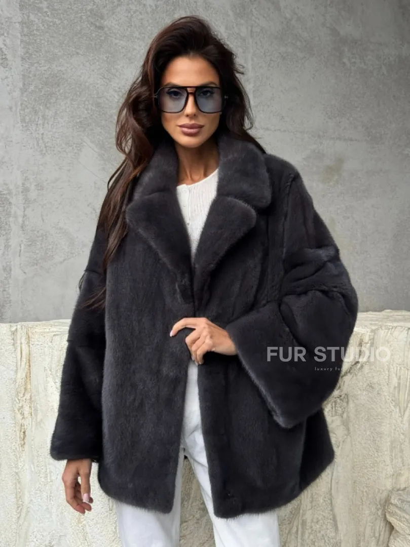 Серый норковый полушубок - автоледи - фото 0