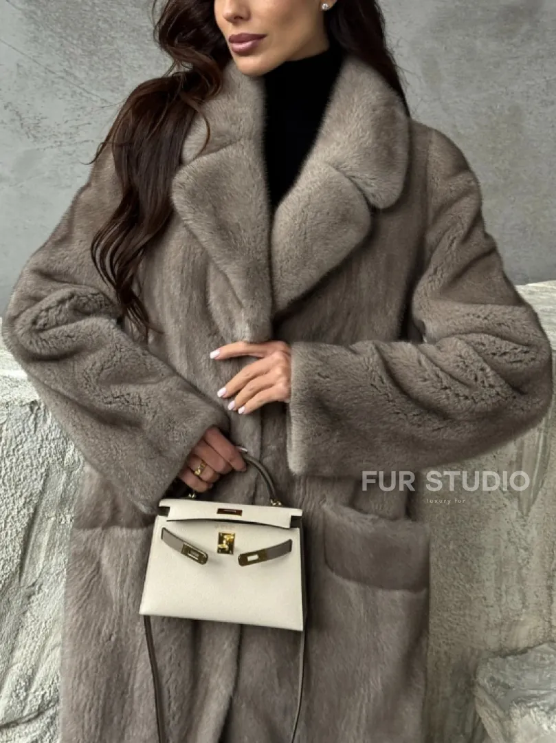 Норковая шуба в сером цвете 