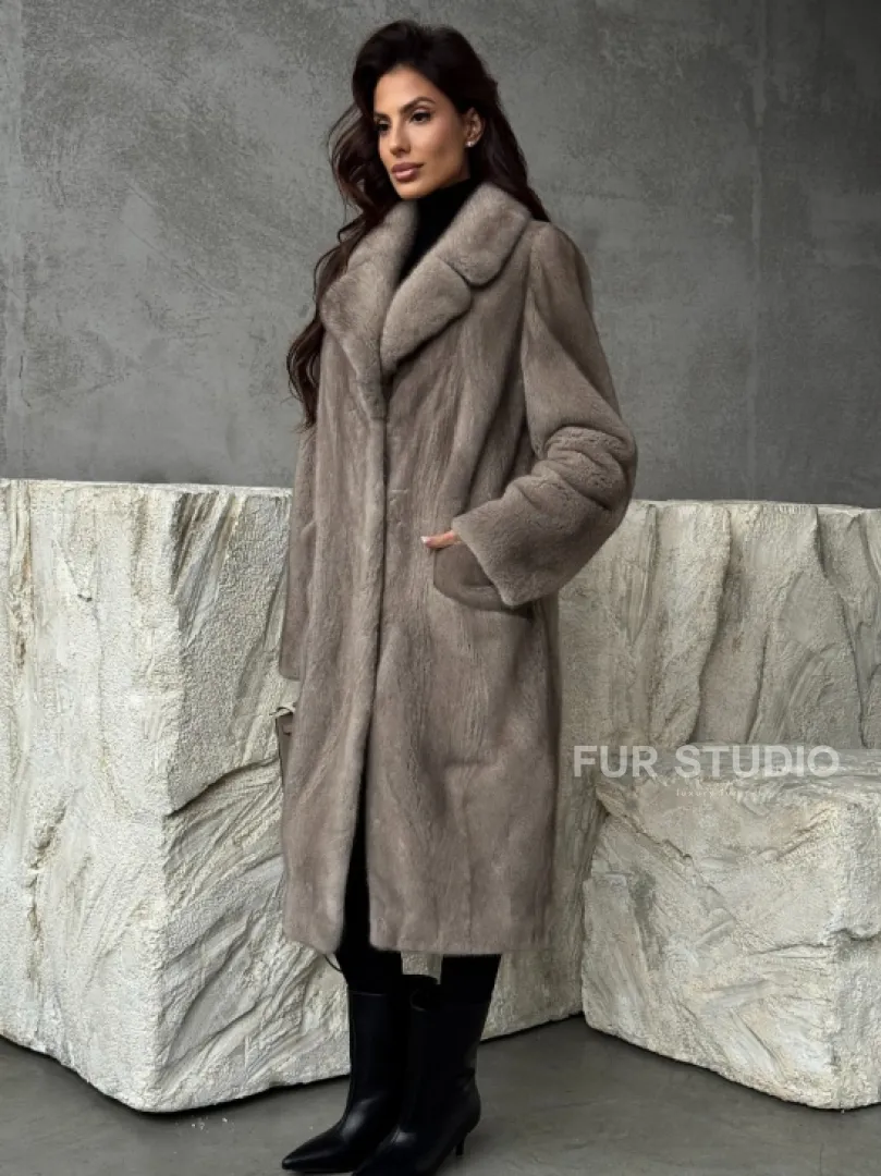 Норковая шуба в сером цвете 