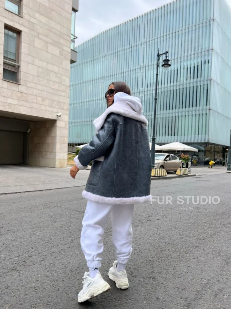 Двухсторонняя шубка - дубленка из натуральной шерсти - фото 8