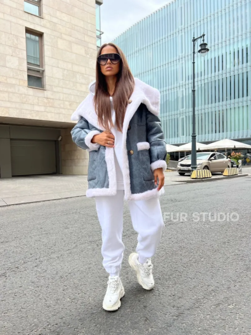 Двухсторонняя шубка - дубленка из натуральной шерсти - фото 5