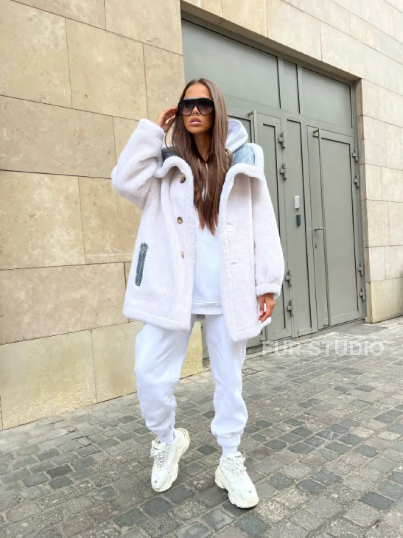 Двухсторонняя шубка - дубленка из натуральной шерсти - фото 3