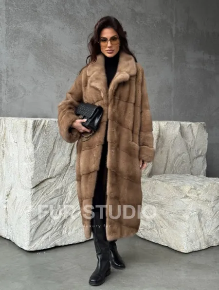 Бежевая норковая шуба oversize - фото 10
