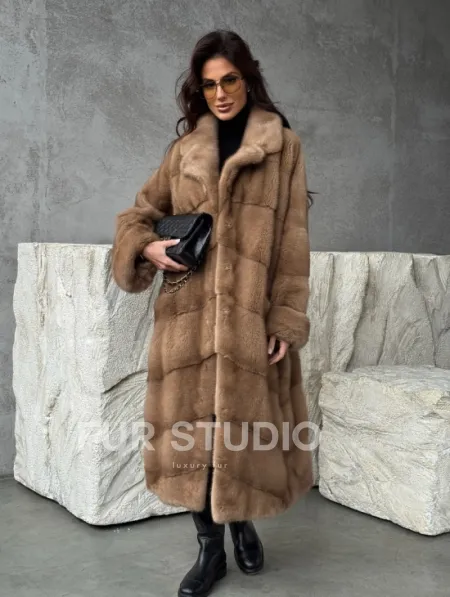 Бежевая норковая шуба oversize - фото 9