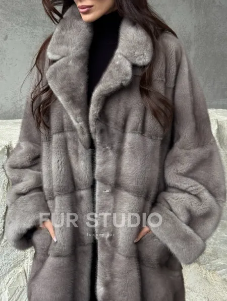Серая норковая шуба oversize - фото 1
