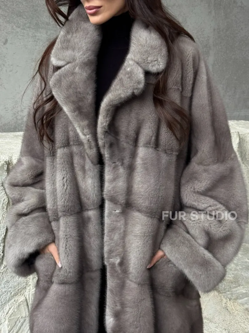Серая норковая шуба oversize