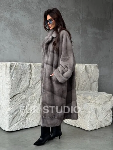 Серая норковая шуба oversize - фото 12