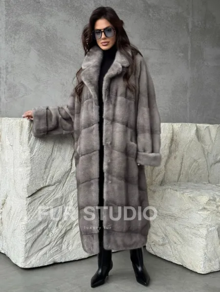 Серая норковая шуба oversize - фото 0
