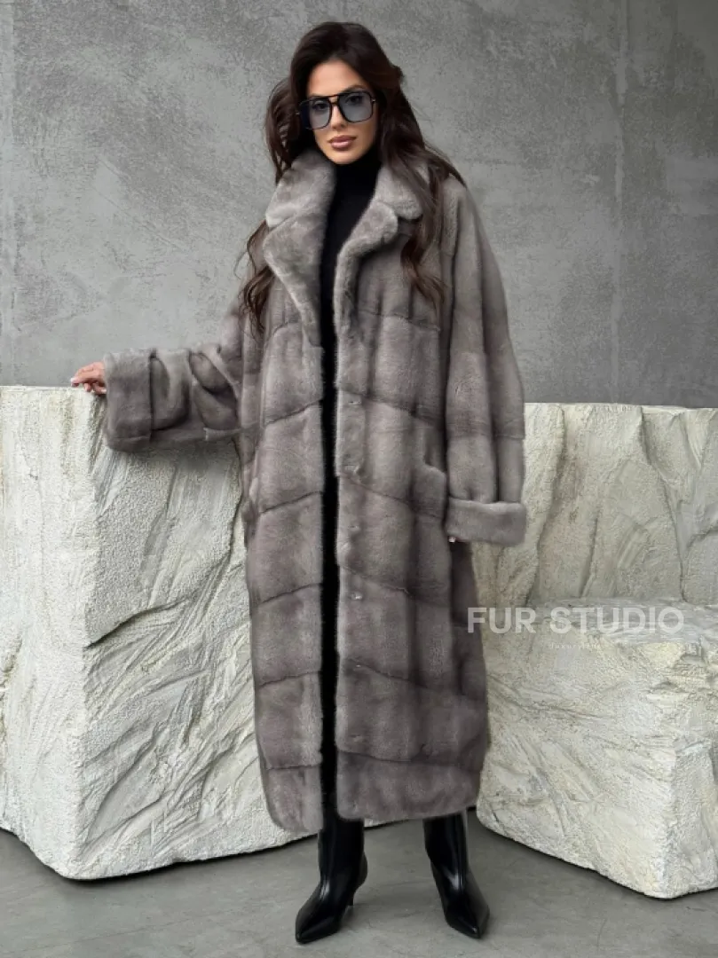 Серая норковая шуба oversize