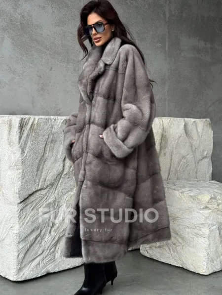 Серая норковая шуба oversize - фото 4