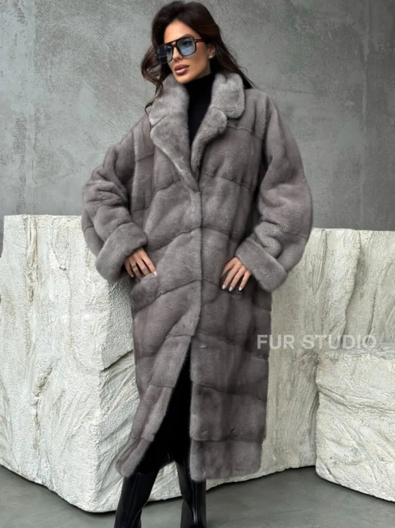 Серая норковая шуба oversize