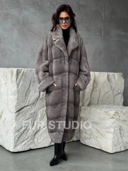 Серая норковая шуба oversize - фото 10