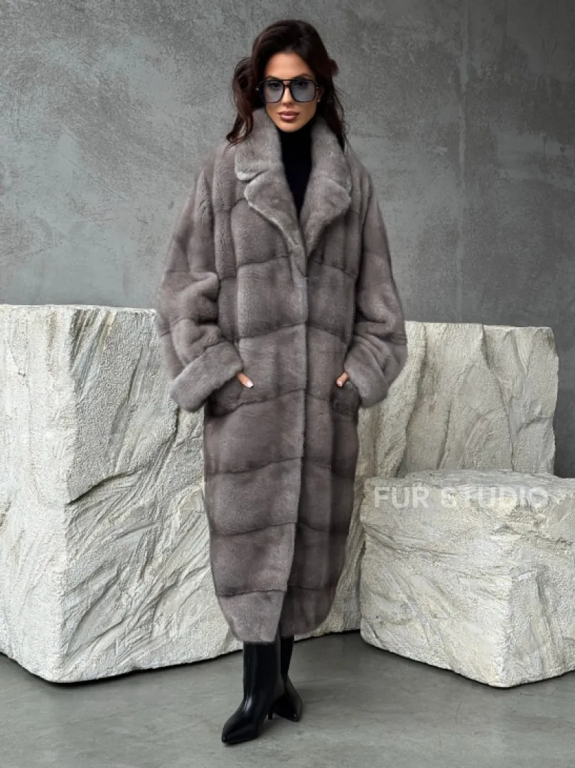 Серая норковая шуба oversize