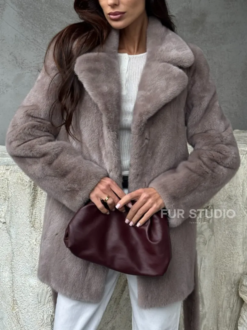 Норковая шуба - жакет с поясом