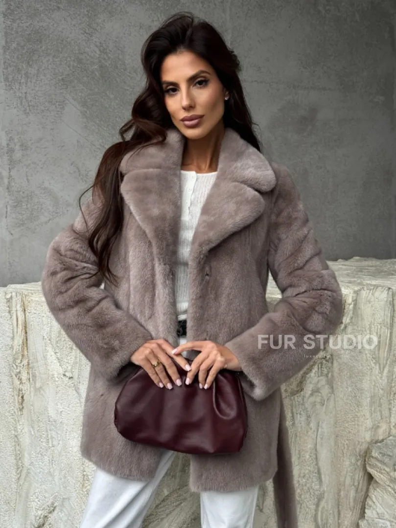 Норковая шуба - жакет с поясом