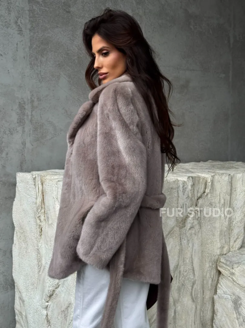 Норковая шуба - жакет с поясом