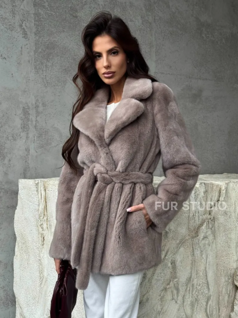 Норковая шуба - жакет с поясом