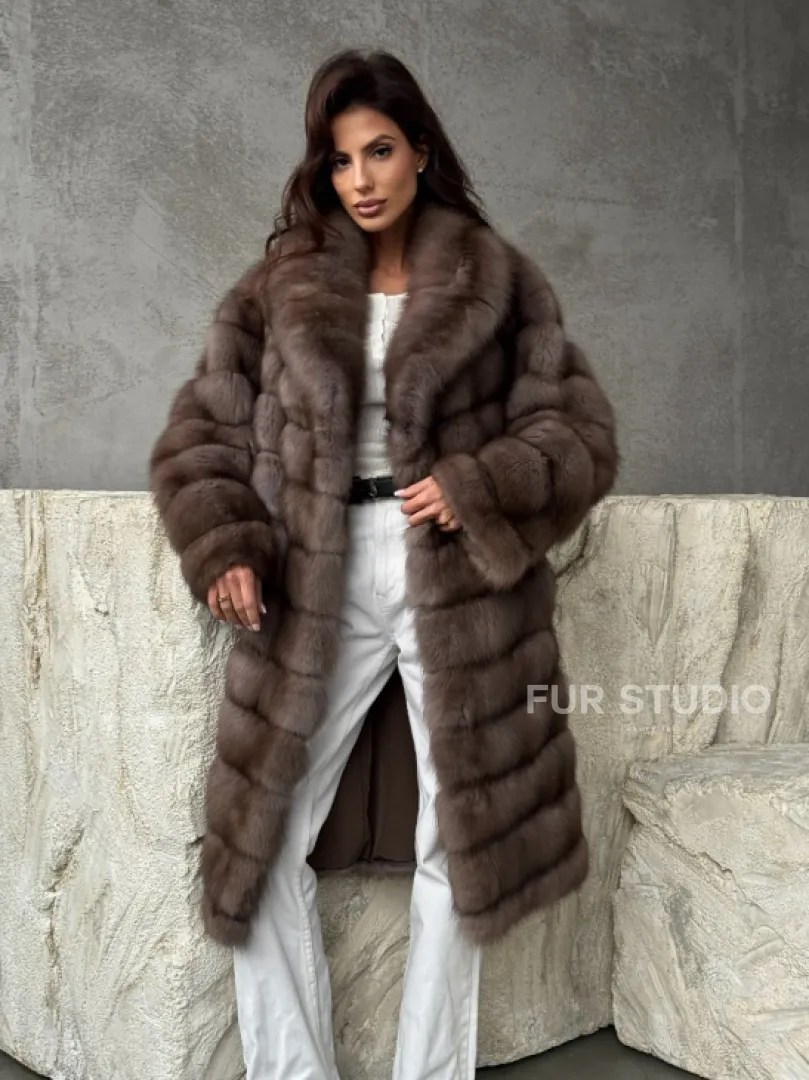 Шуба из куницы средней длины