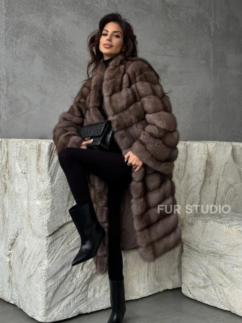 Шуба из куницы V-образный воротник - фото 9