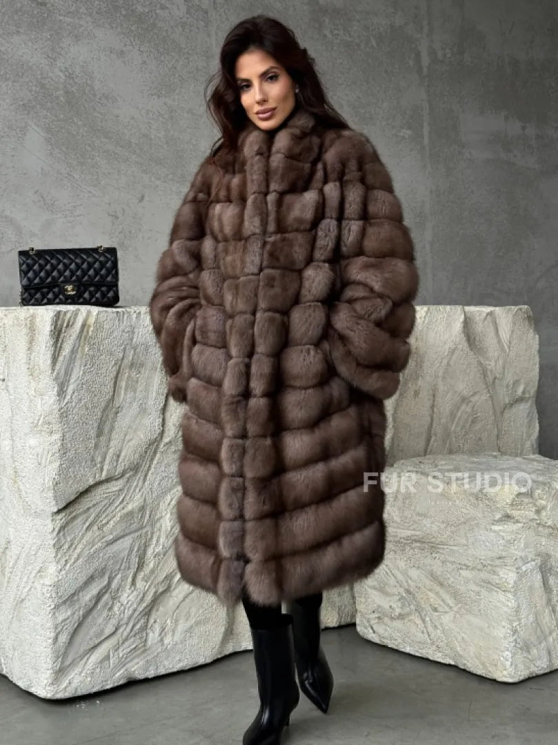 Шуба из куницы V-образный воротник - фото 7