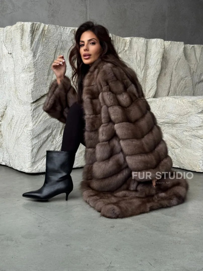 Шуба из куницы V-образный воротник - фото 10