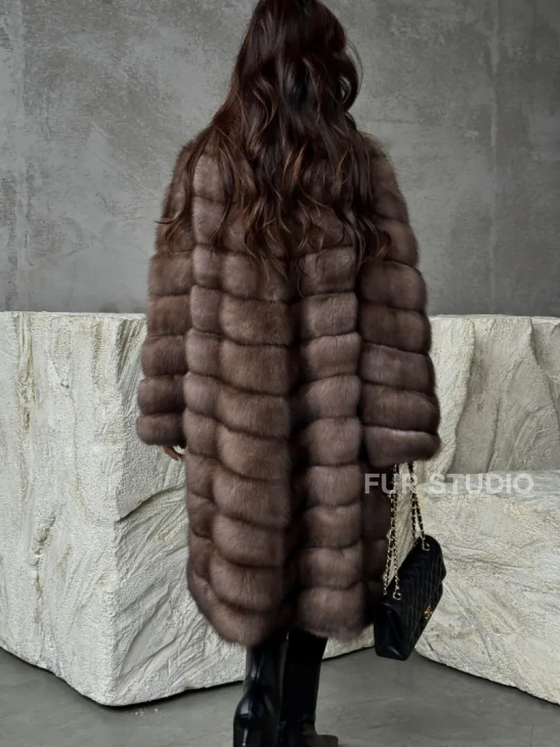 Шуба из куницы V-образный воротник - фото 3