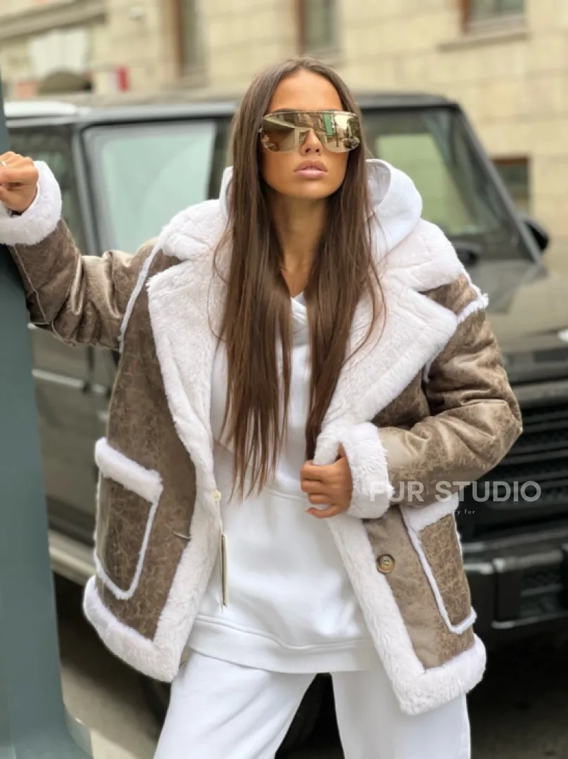 Двухсторонняя дубленка - шубка из шерсти мериноса - фото 0