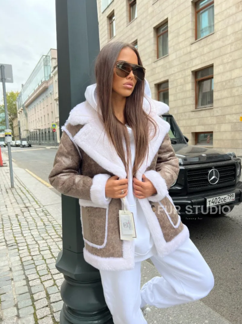 Двухсторонняя дубленка - шубка из шерсти мериноса - фото 3