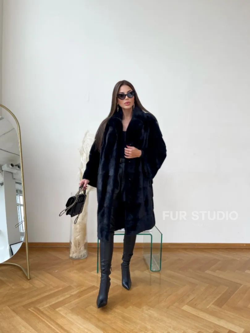 Норковая шуба синего цвета