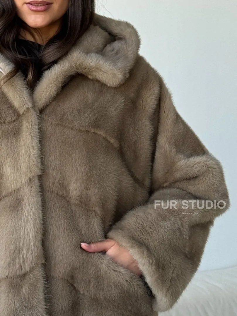 Короткая  норковая шуба с капюшоном - фото 2