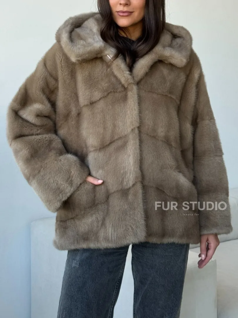 Короткая  норковая шуба с капюшоном - фото 3