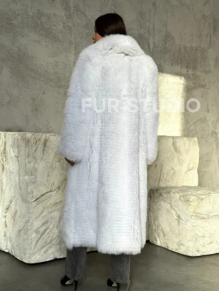 Длинная шуба из белой арктической лисы - пошив в роспуск - фото 3