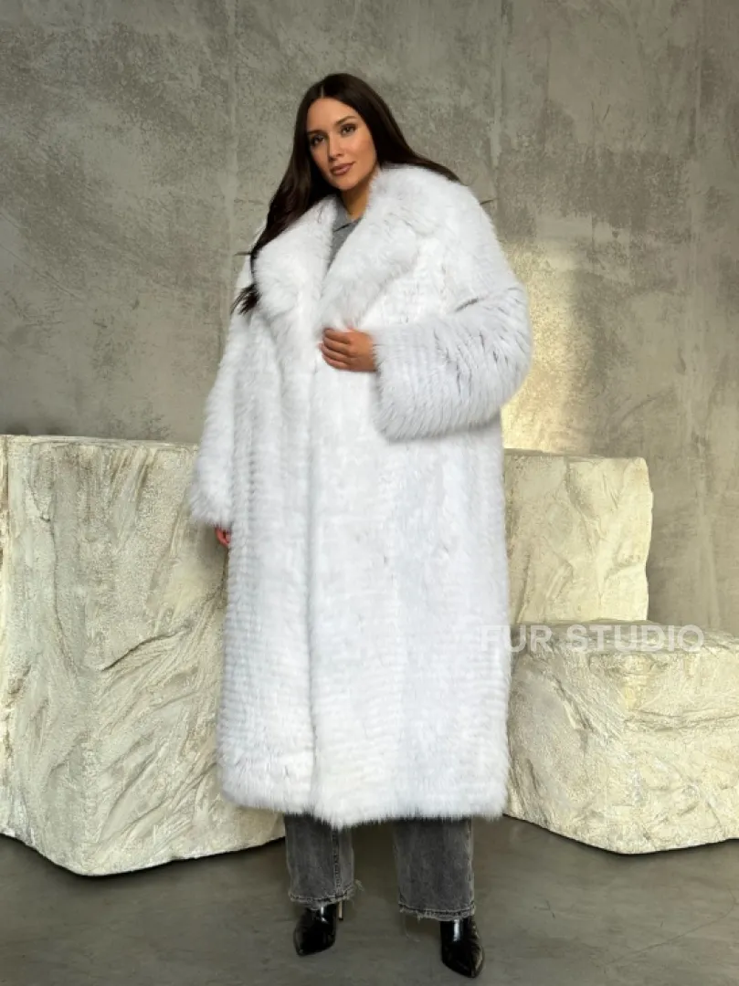 Длинная шуба из белой арктической лисы - пошив в роспуск