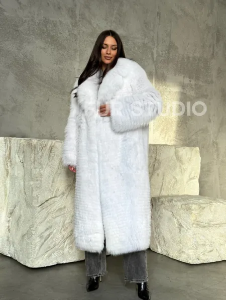 Длинная шуба из белой арктической лисы - пошив в роспуск - фото 9