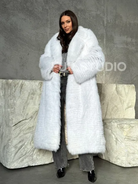 Длинная шуба из белой арктической лисы - пошив в роспуск - фото 5