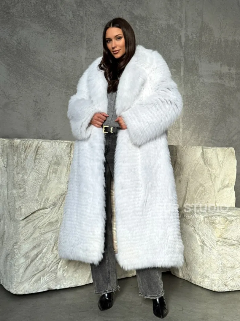 Длинная шуба из белой арктической лисы - пошив в роспуск