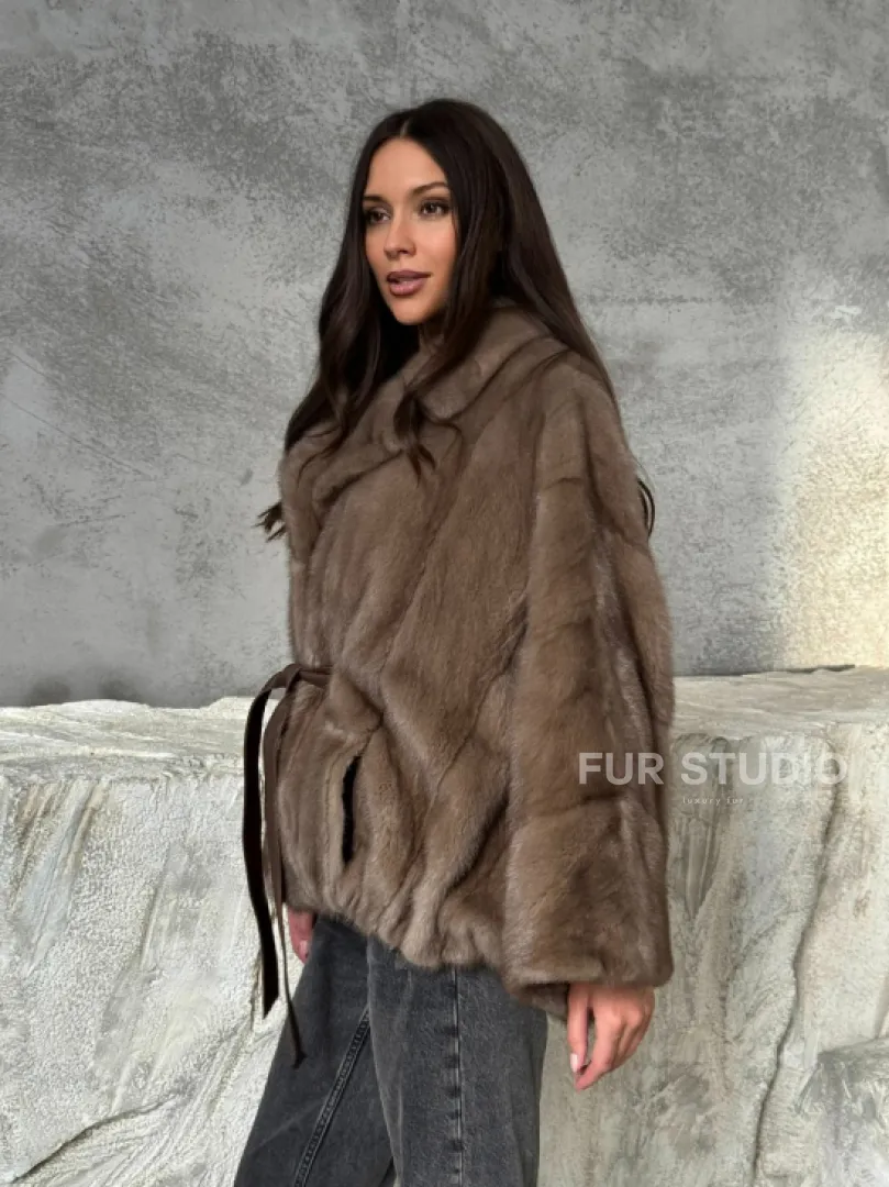 Норковая шуба английский воротник 