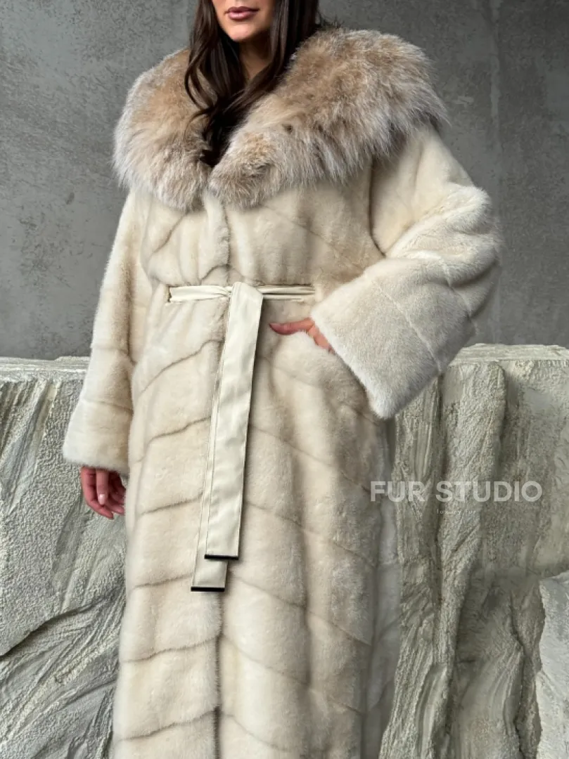 Норка шуба паркет с капюшоном рысь