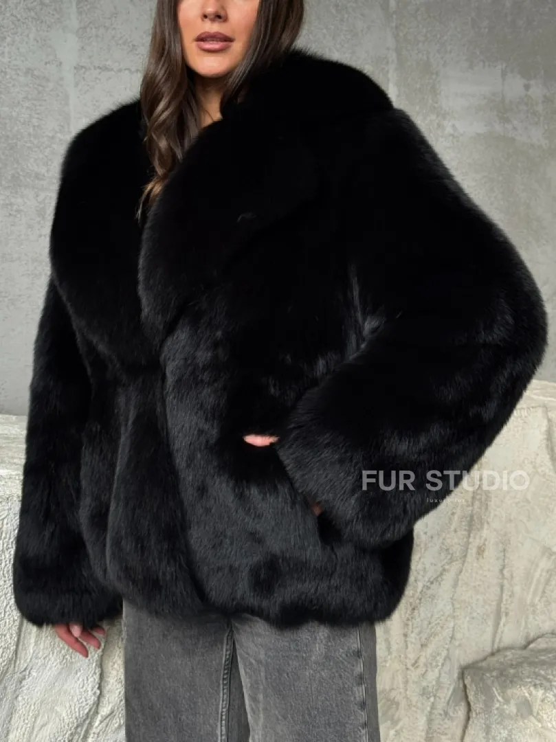 Черная шуба из лисы