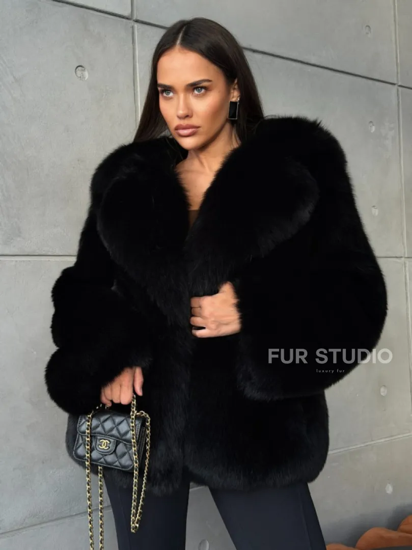 Черная шуба из лисы - фото 7