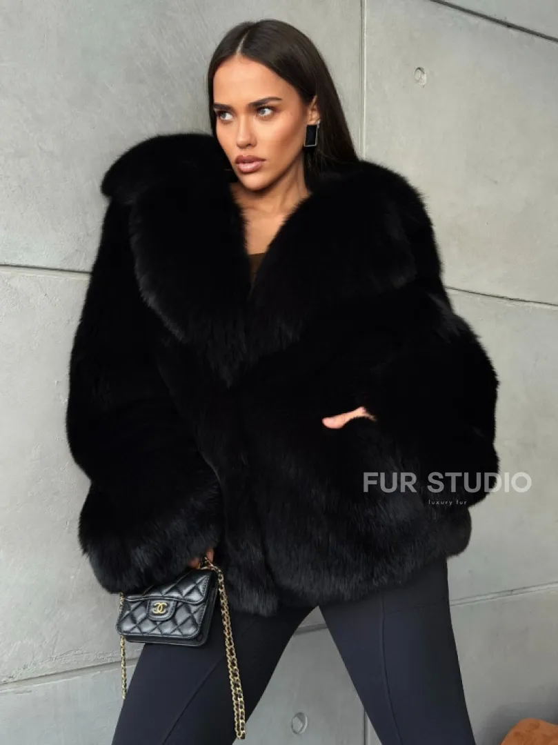Черная шуба из лисы - фото 0