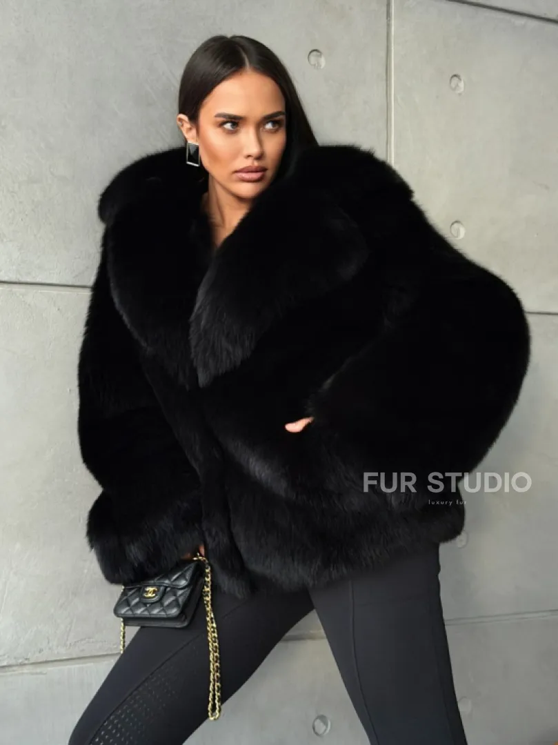 Черная шуба из лисы - фото 9