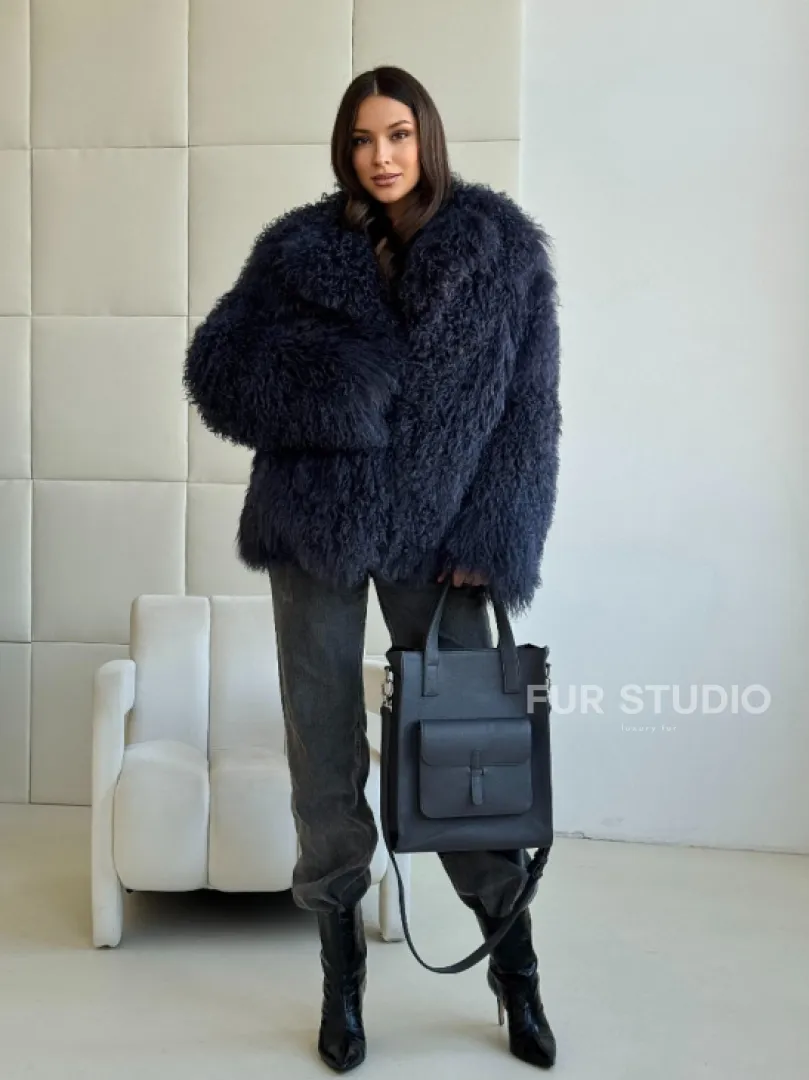 Шуба из ламы - цвет джинс