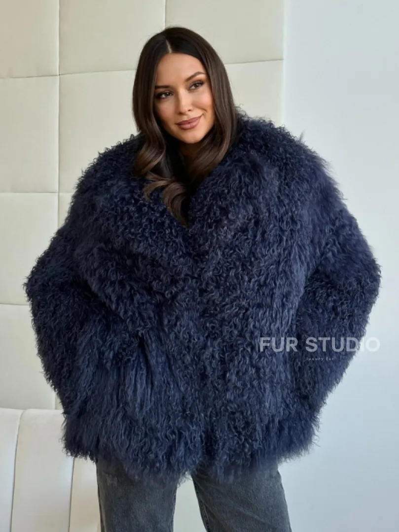 Шуба из ламы - цвет джинс