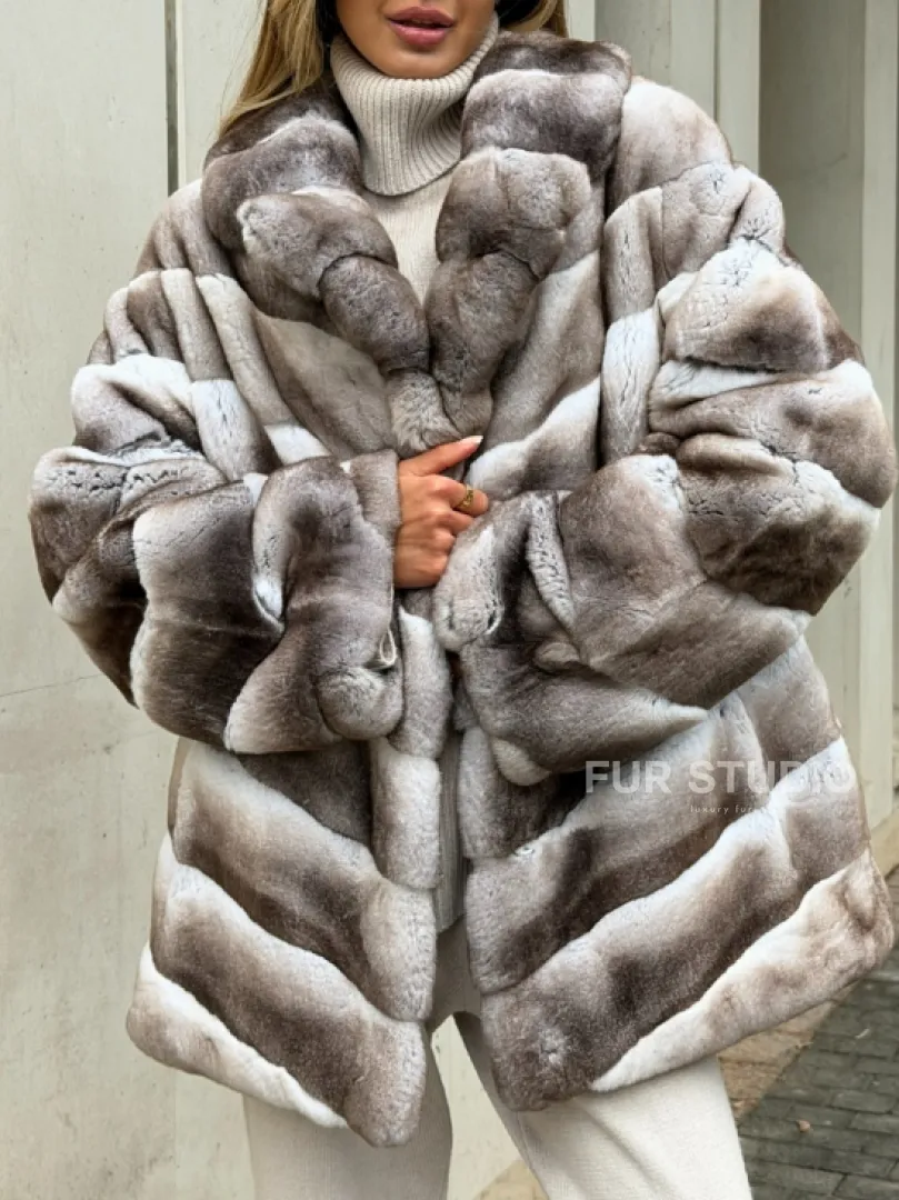 Шуба из меха шиншиллового кролика PREMIUM COLLECTION